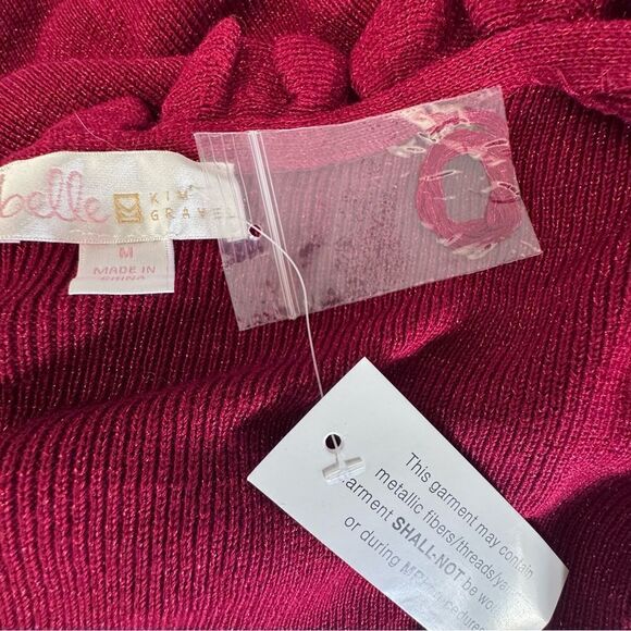 Belle by Kim Gravel Red Cardigan Metallic Thread Ruffle Zip Up SZ M NWT - Picture 9 of 16